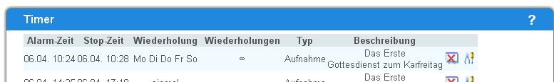 Anzeige des Timers in der Timerliste des Webinterface