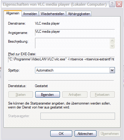 VLC-Dienste Eigenschaften
