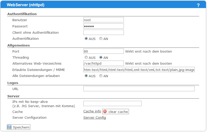 Einstellungen WebServer