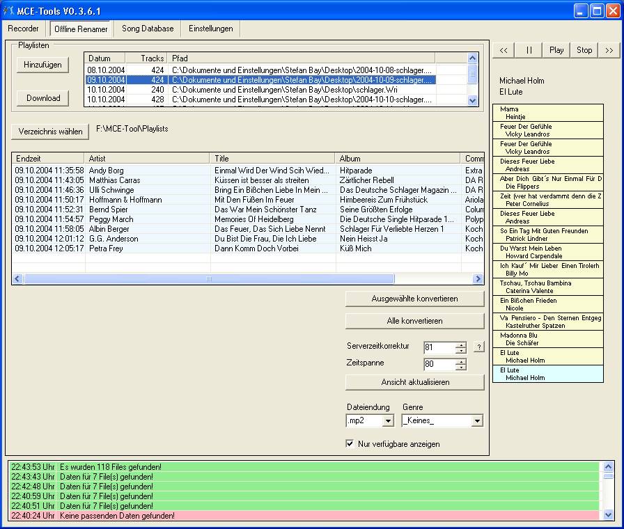 MCE-Tool - Offline Renamer - Hauptfenster