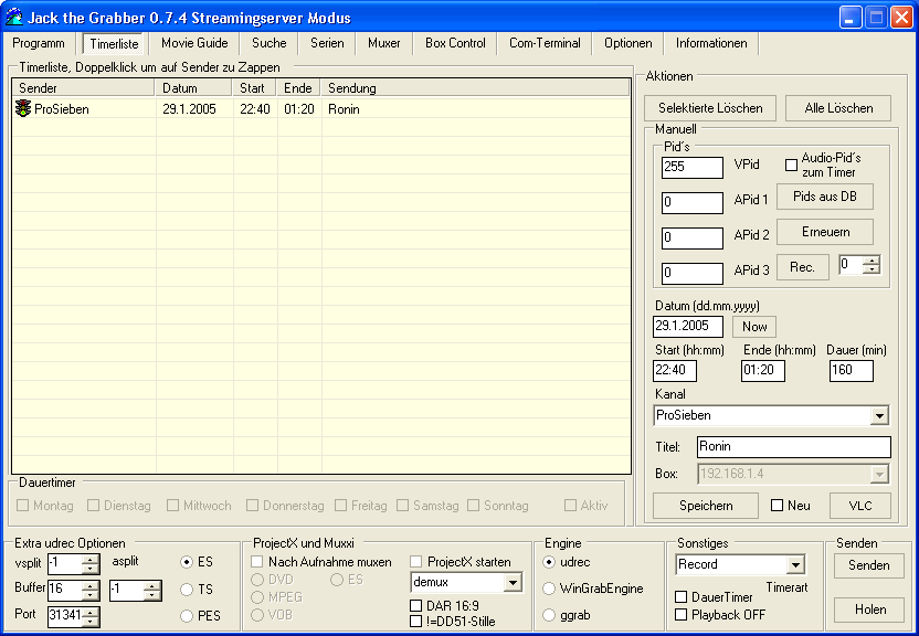 JtG Timerliste Screenshot
